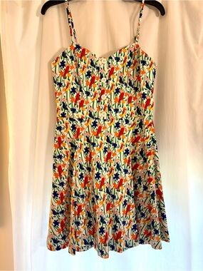 Alice + Olivia White Floral Trim Dress with Orange & Green Accents